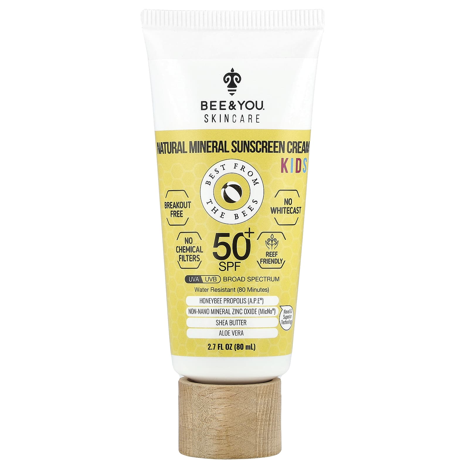 Bee & You Natural Mineral Sunscreen Cream for Kids, SPF 50+, 2.7 fl oz - Image 1