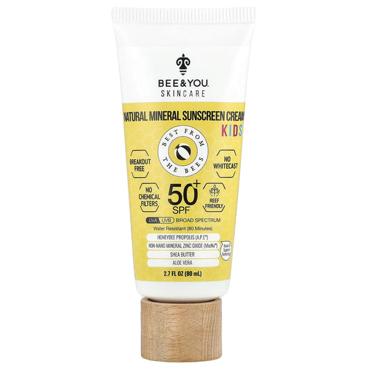 Bee & You Natural Mineral Sunscreen Cream for Kids, SPF 50+, 2.7 fl oz - Image 1