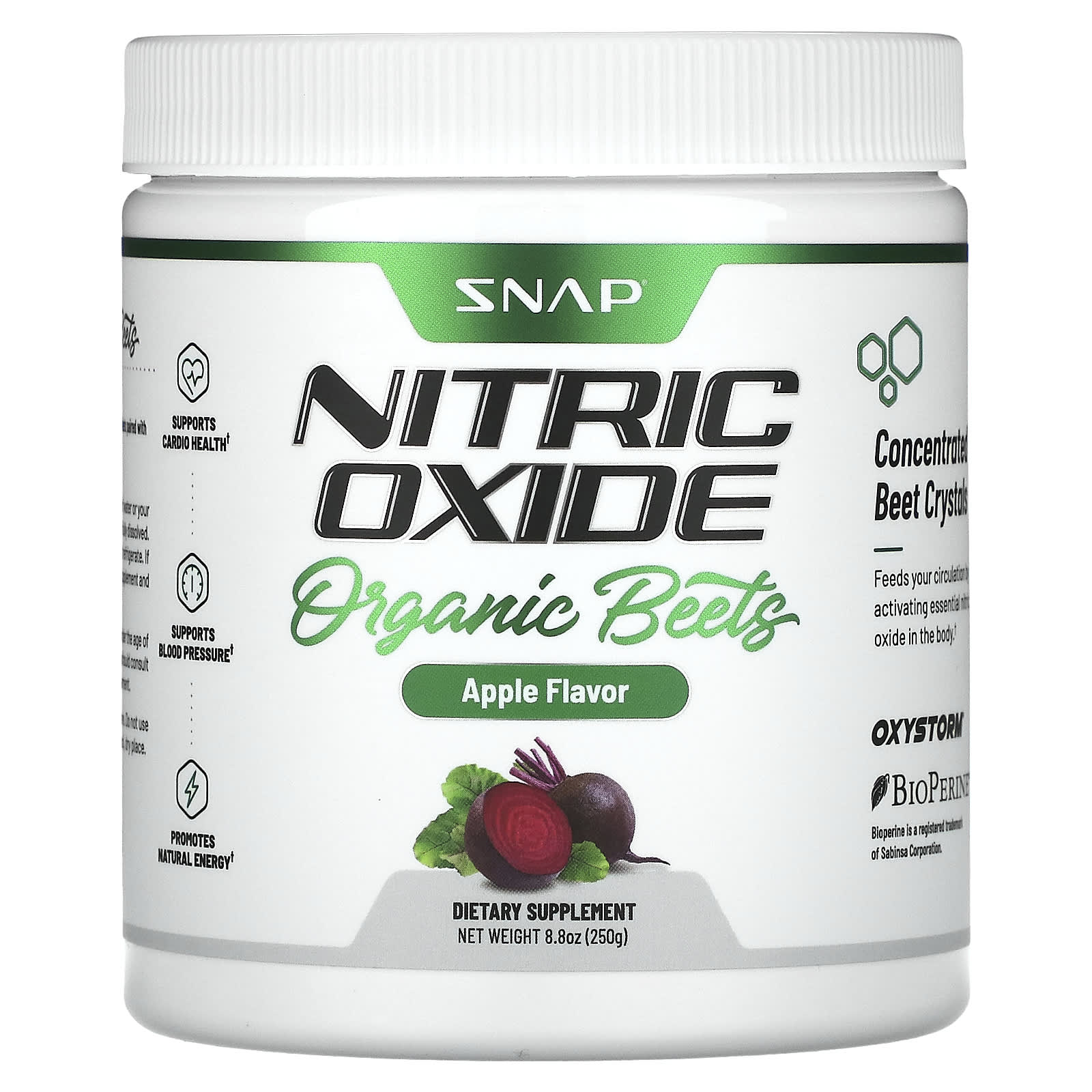 Snap Supplements, Nitric Oxide, Organic Beets, Apple, 8.8 oz (250 g) - Image 1