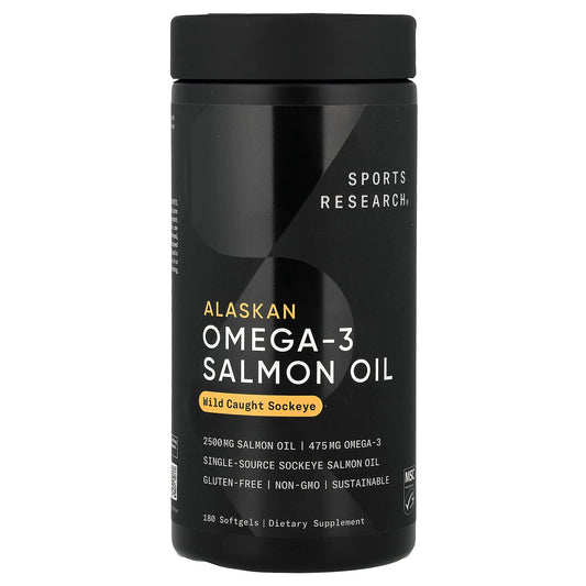 Sports Research, Alaskan Omega-3 Salmon Oil, Wild Caught Sockeye, 180 Softgels - Image 1
