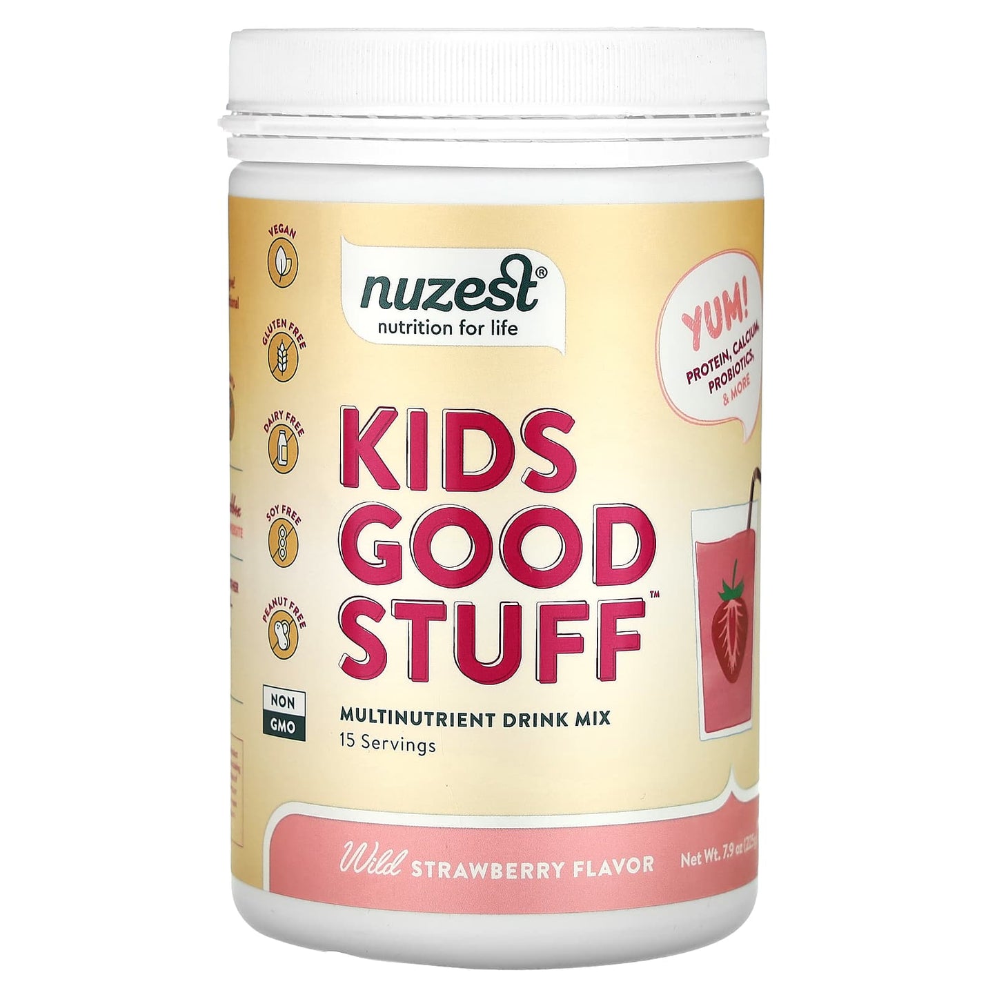 Nuzest, Kids Good Stuff, Multinutrient Drink Mix, Wild Strawberry, 7.9 oz (225 g) - Image 1