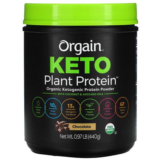 Orgain, Keto, Organic Plant Protein Powder, Chocolate, 0.97 lb (440 g) - Image 1