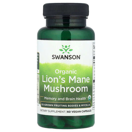 Swanson, Organic Lion's Mane Mushroom, 60 Vegan Capsules (500 mg per Capsule) - Image 1
