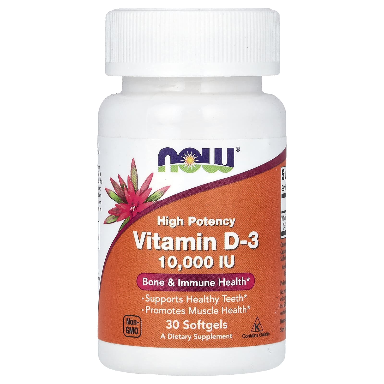 NOW Foods, Vitamin D-3, High Potency, 10,000 IU, 30 Softgels - Image 1