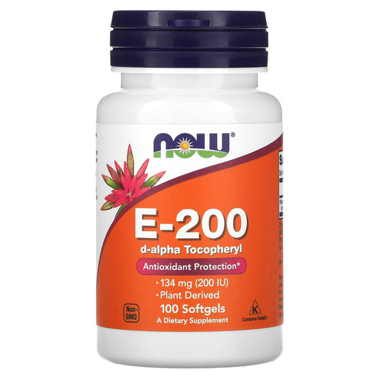 NOW Foods, E-200, 134 mg (200 IU), 100 Softgels - Image 1