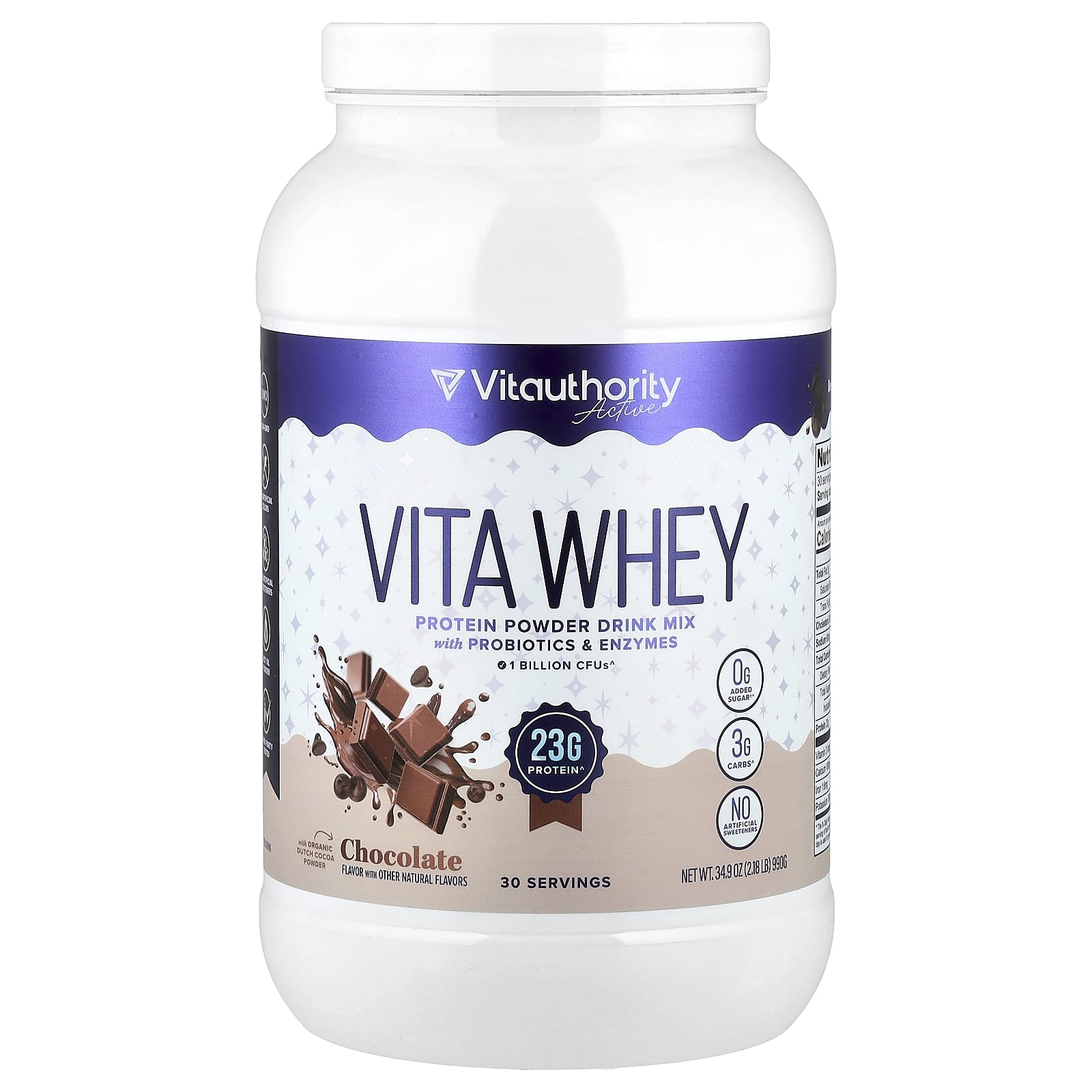 Vitauthority, Active, Vita Whey Protein Powder, Chocolate, 2.18 lb (990 g) - Image 1