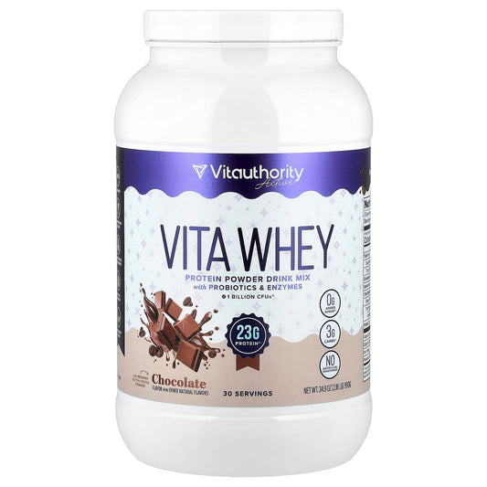 Vitauthority, Active, Vita Whey Protein Powder, Chocolate, 2.18 lb (990 g) - Image 1