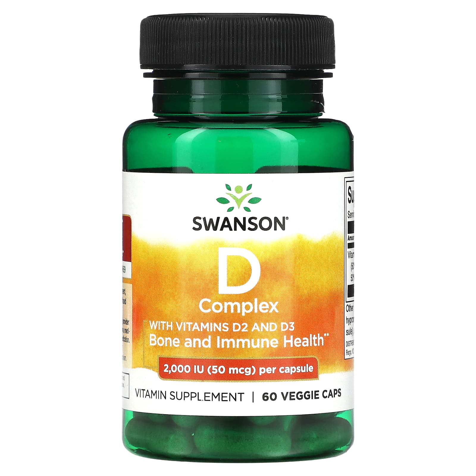 Swanson, D Complex with Vitamins D2 and D3, 50 mcg (2,000 IU), 60 Veggie Caps - Image 1