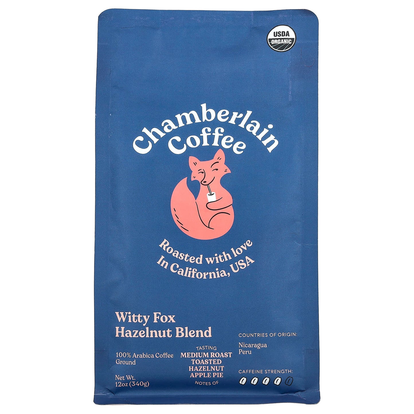 Chamberlain Coffee USDA Organic Hazelnut Blend, Medium Roast, 12 oz - Image 1