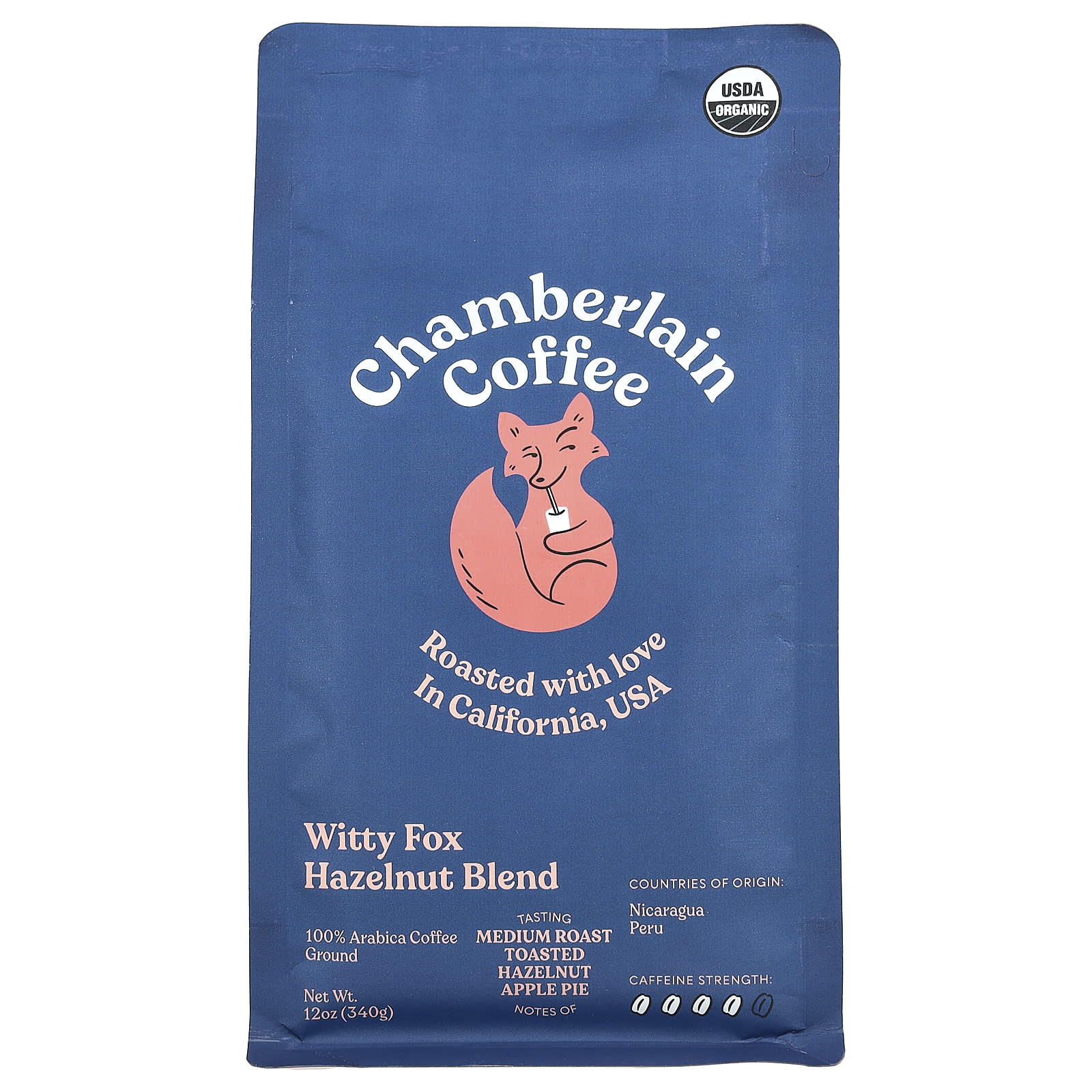 Chamberlain Coffee USDA Organic Hazelnut Blend, Medium Roast, 12 oz - Image 1