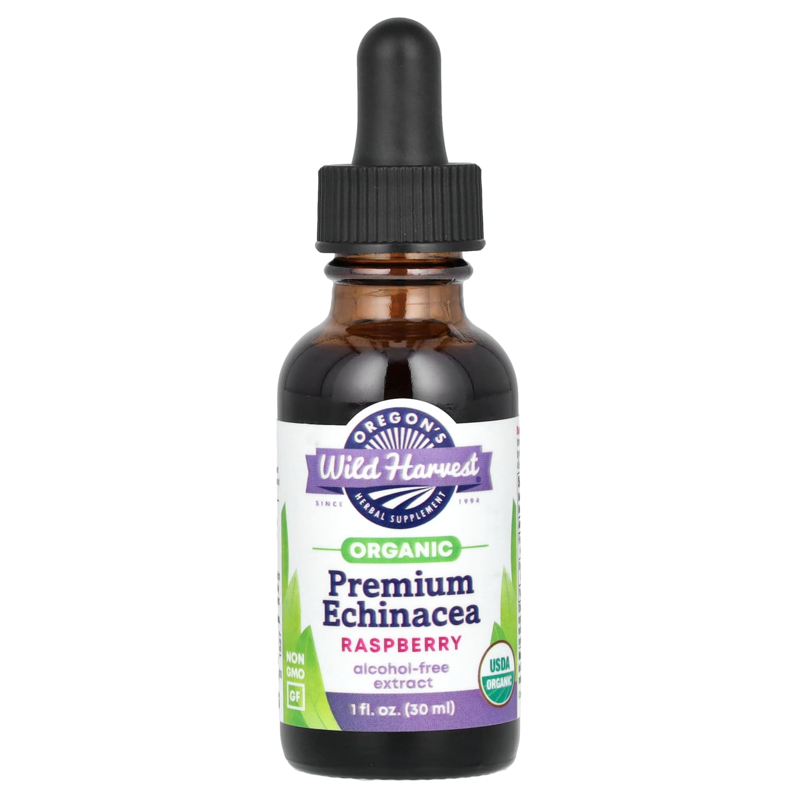 Oregon's Wild Harvest, Organic Premium Echinacea, Alcohol Free, Raspberry, 1 fl oz (30 ml) - Image 1