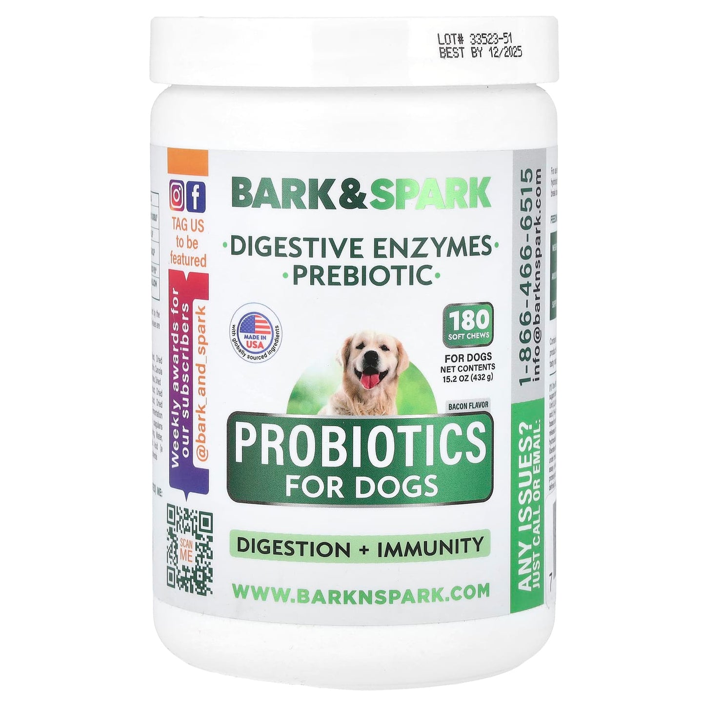 Probiotics for Dogs - Bacon Flavor, 180 Soft Chews, Digestive Support - Image 1