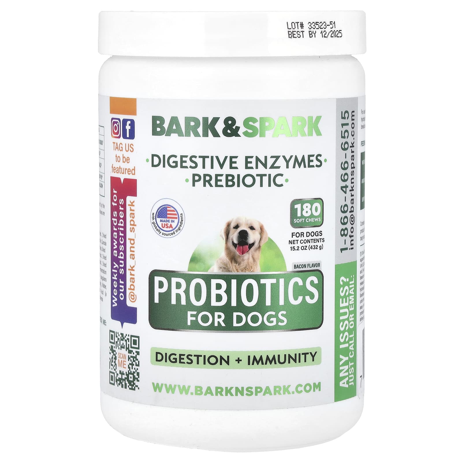 Probiotics for Dogs - Bacon Flavor, 180 Soft Chews, Digestive Support - Image 1