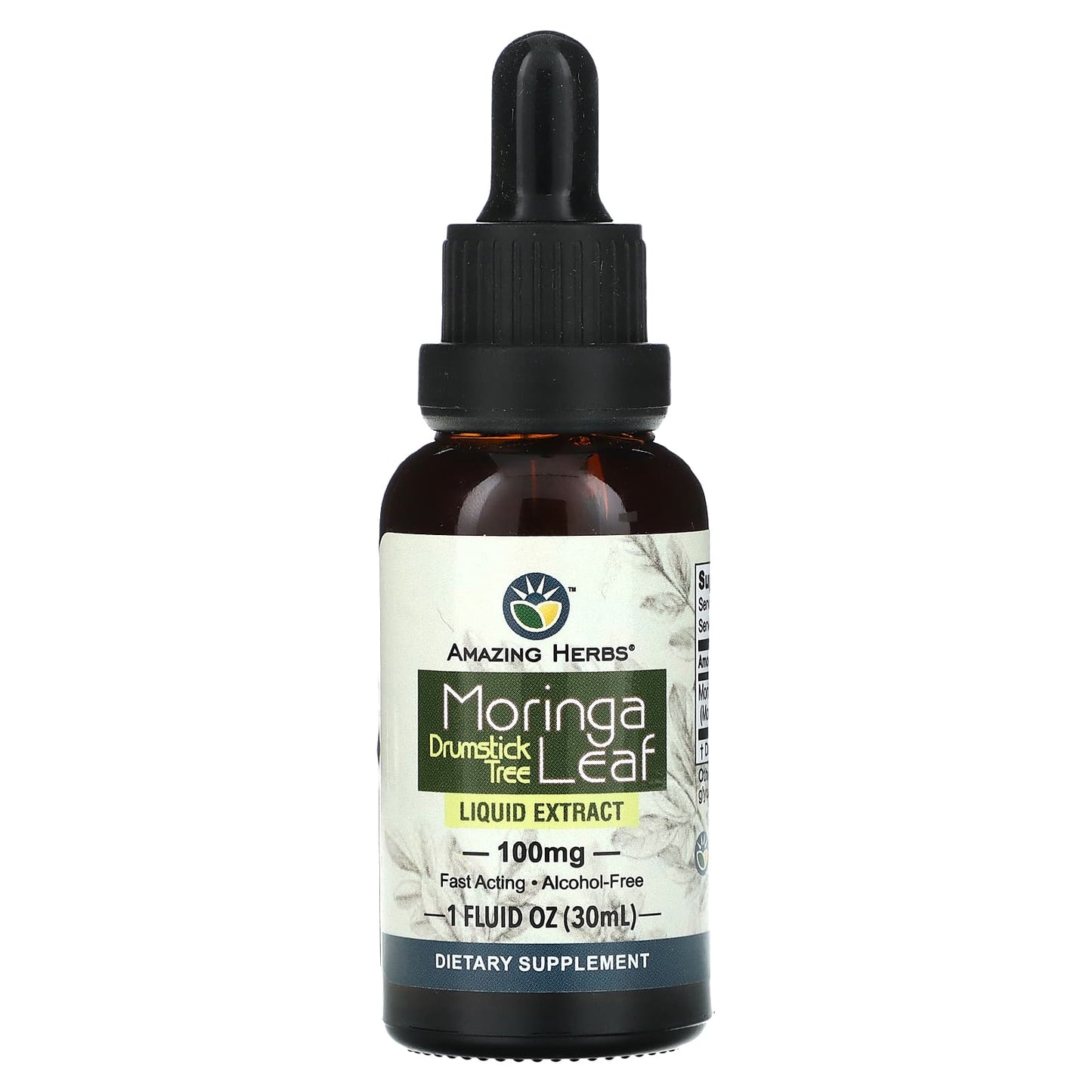 Moringa Leaf Liquid Extract by Amazing Herbs - 100 mg, 1 fl oz (30 ml) - Image 1