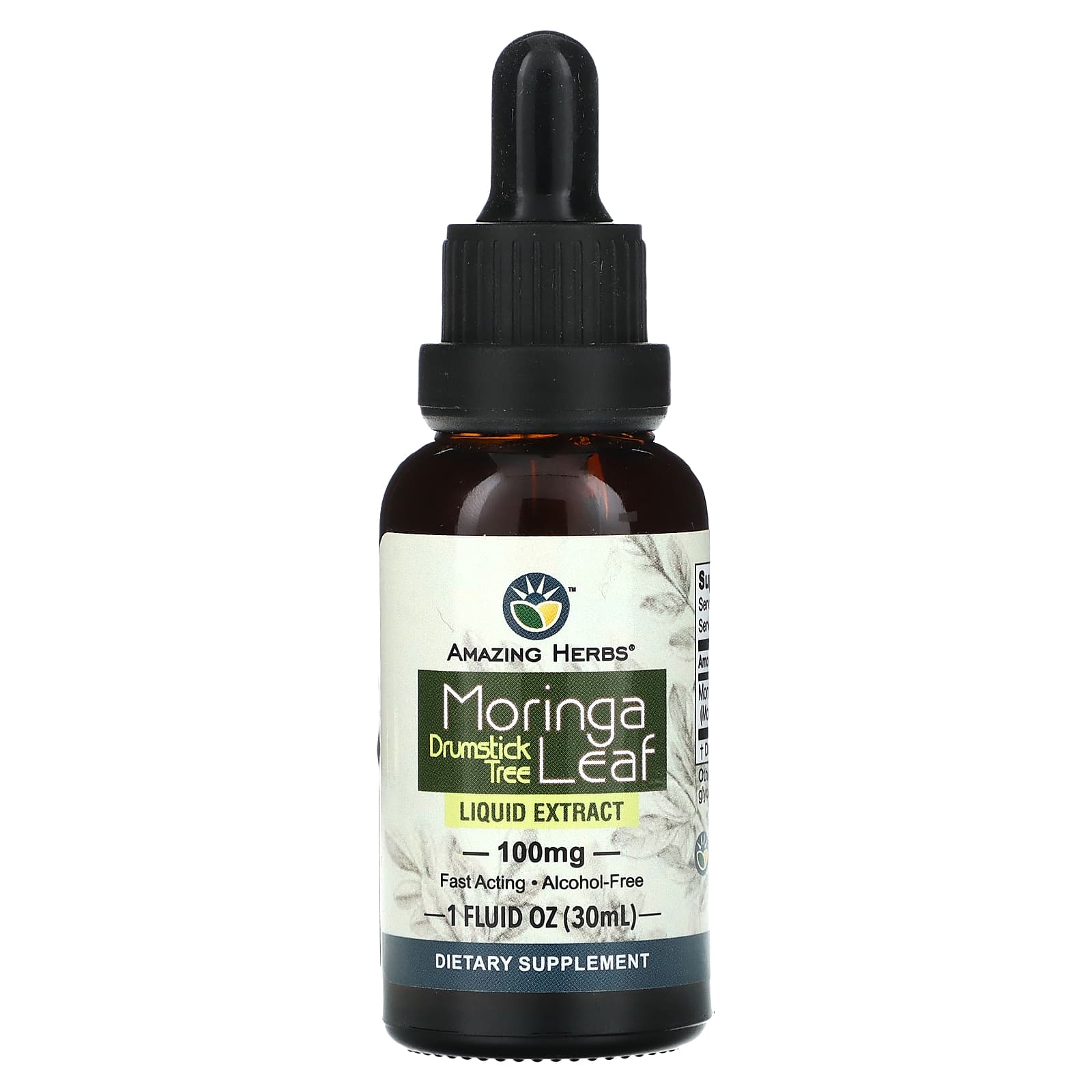 Moringa Leaf Liquid Extract by Amazing Herbs - 100 mg, 1 fl oz (30 ml) - Image 1