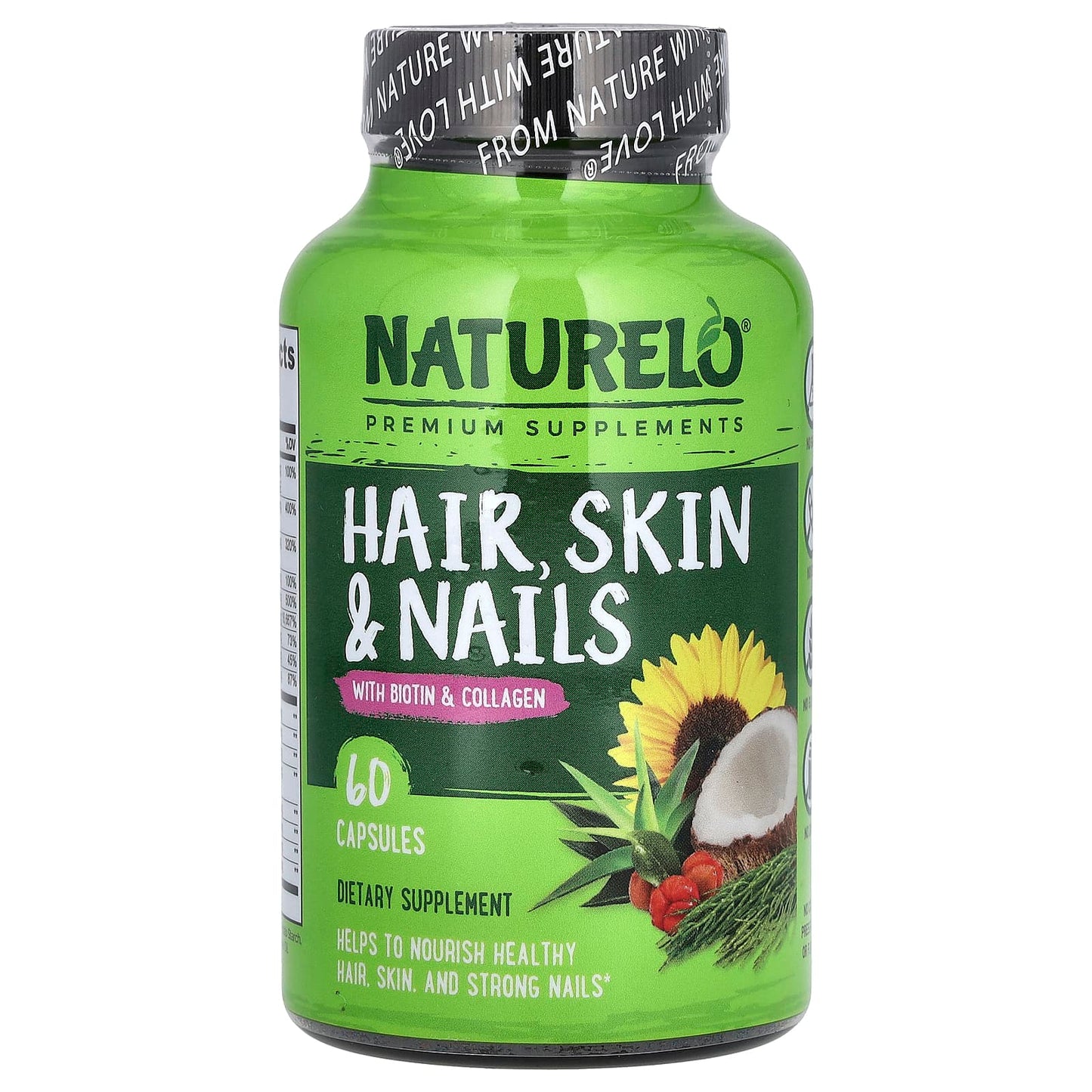NATURELO, Hair, Skin & Nails With Biotin & Collagen, 60 Capsules - Image 1