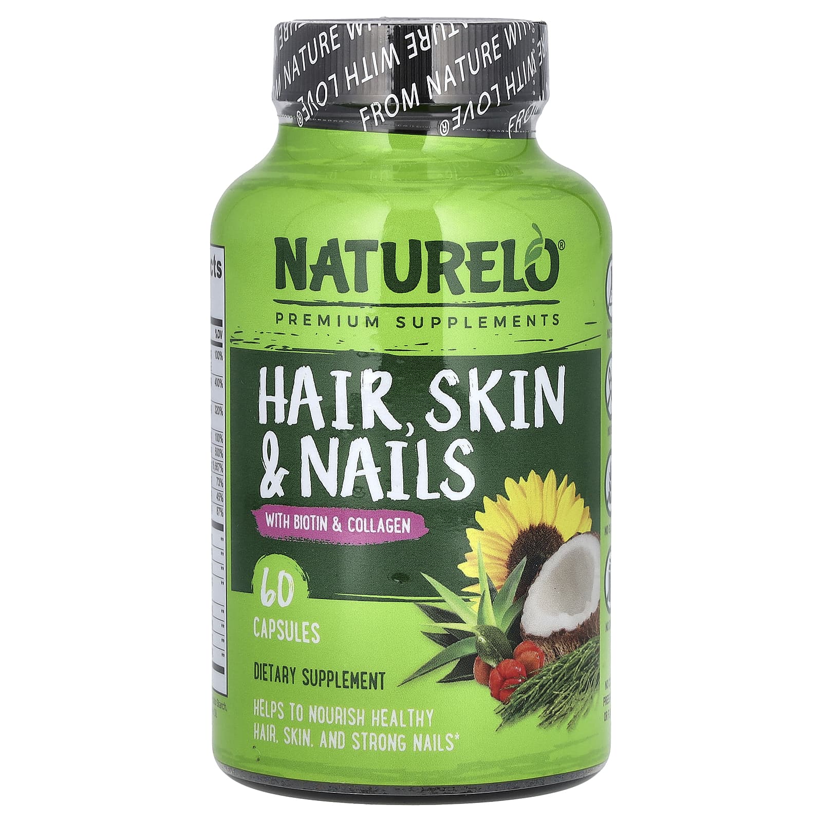 NATURELO, Hair, Skin & Nails With Biotin & Collagen, 60 Capsules - Image 1