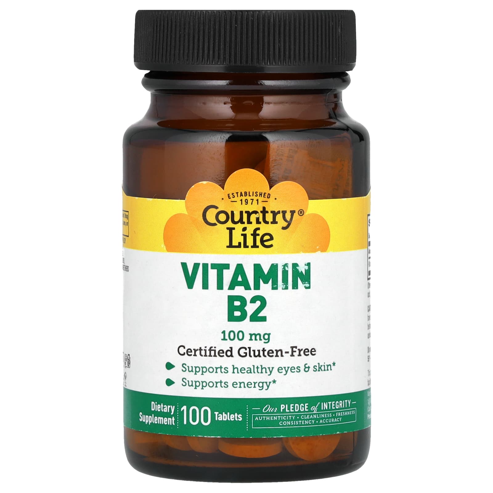 Vitamin B2 Supplement by Country Life, 100mg - 100 Tablets - Image 1