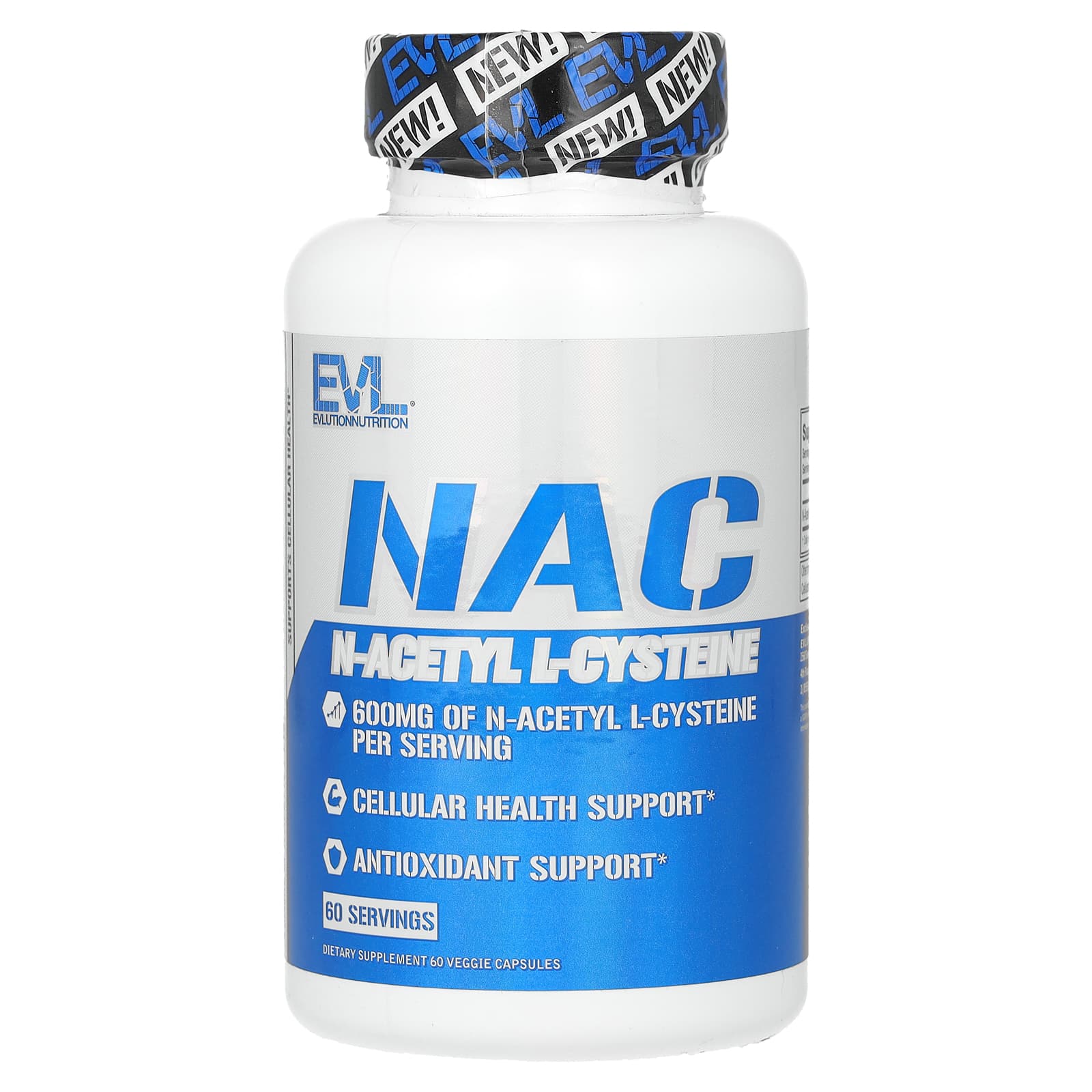NAC by EVLution Nutrition, 600 mg, 60 Veggie Capsules for Cellular Health - Image 1