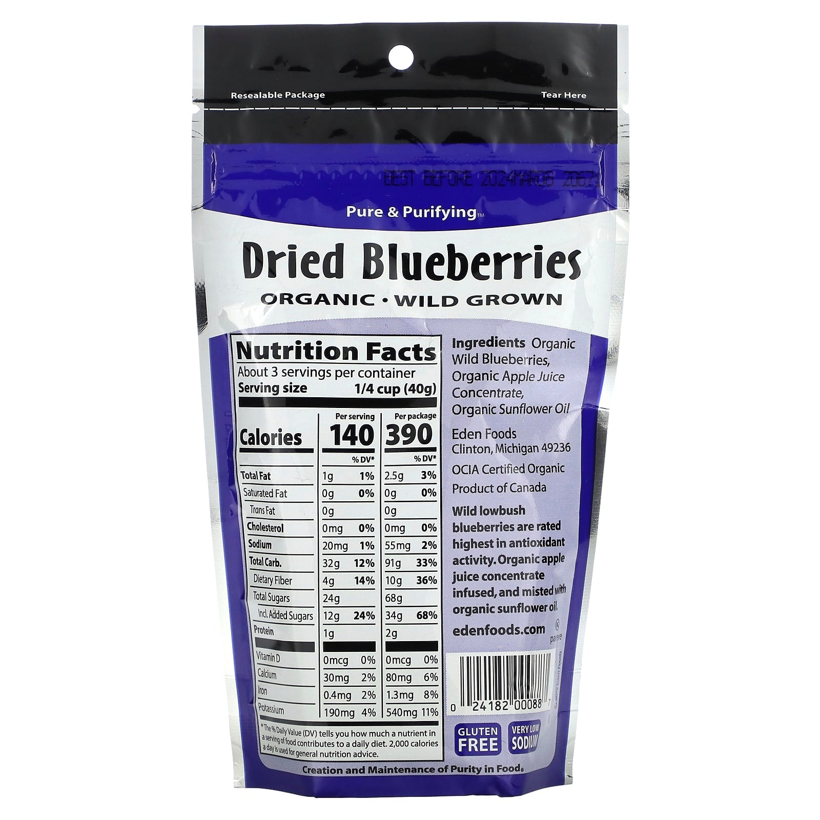 Wild Grown Organic Dried Blueberries by Eden Foods - Low Sodium & High Antioxidants - Image 2