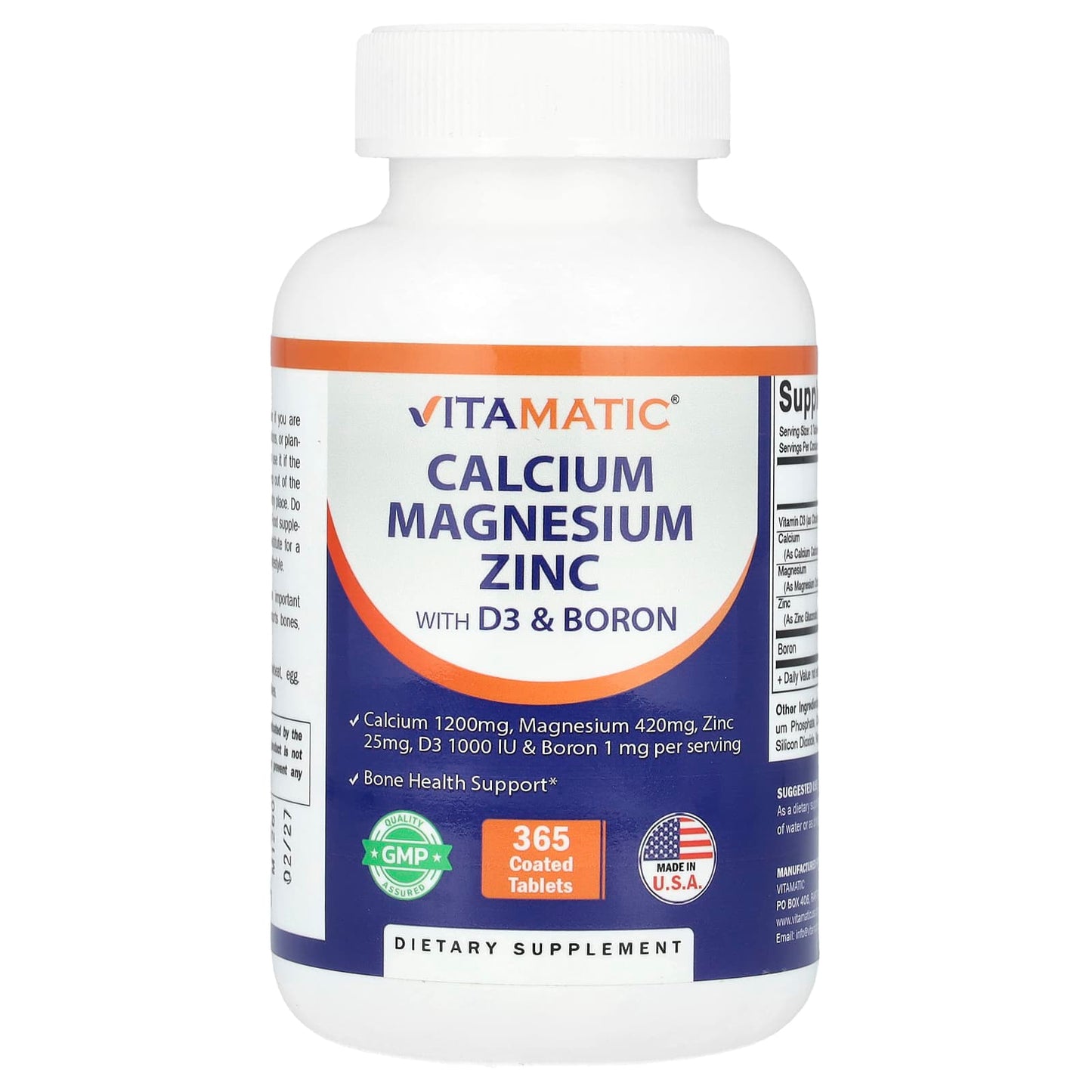 Vitamatic, Calcium, Magnesium, Zinc With D3 & Boron, 365 Coated Tablets - Image 1