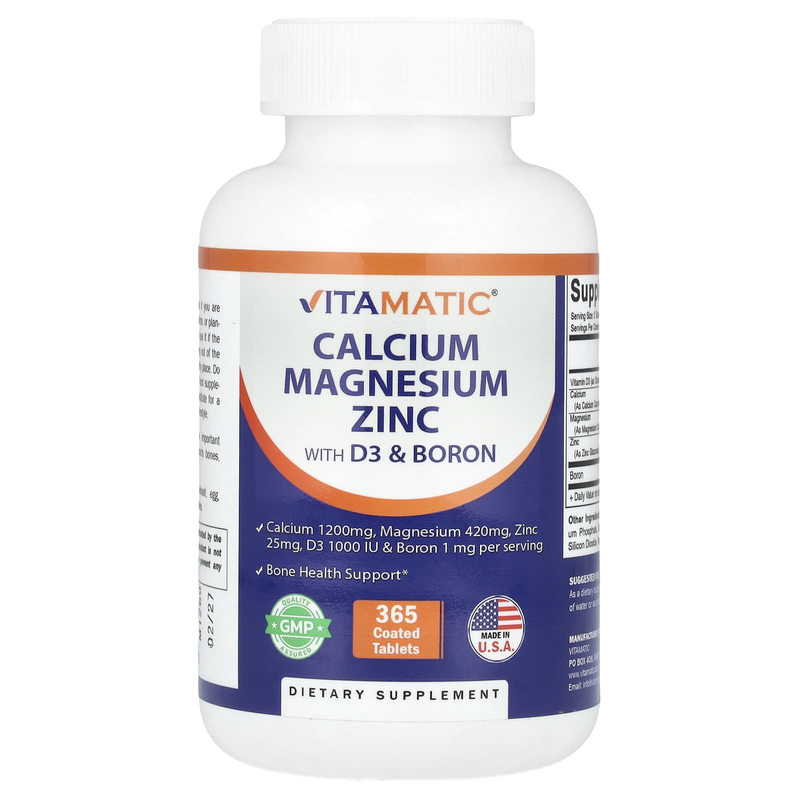 Vitamatic, Calcium, Magnesium, Zinc With D3 & Boron, 365 Coated Tablets - Image 1