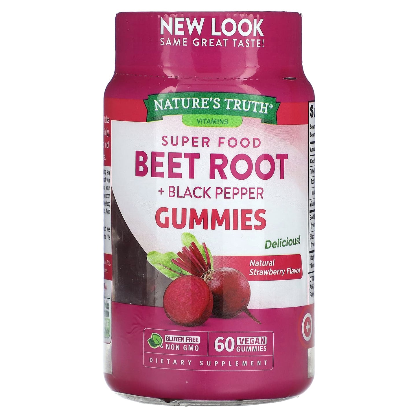 Nature's Truth, Super Food Beet Root + Black Pepper, Natural Strawberry, 60 Vegan Gummies - Image 1
