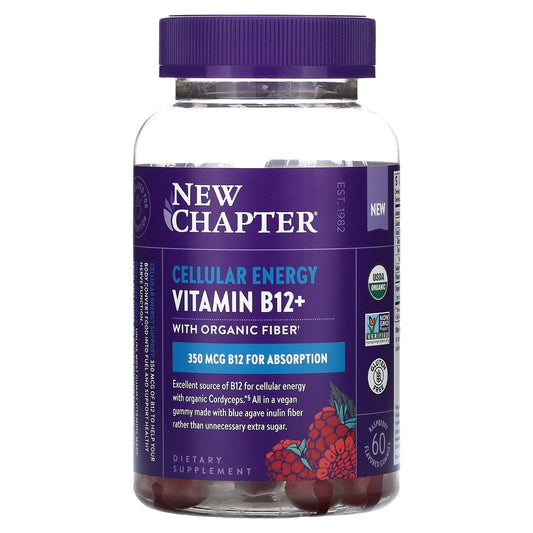 New Chapter, Cellular Energy Vitamin B12+, Raspberry, 350 mcg, 60 Flavored Gummies - Image 1