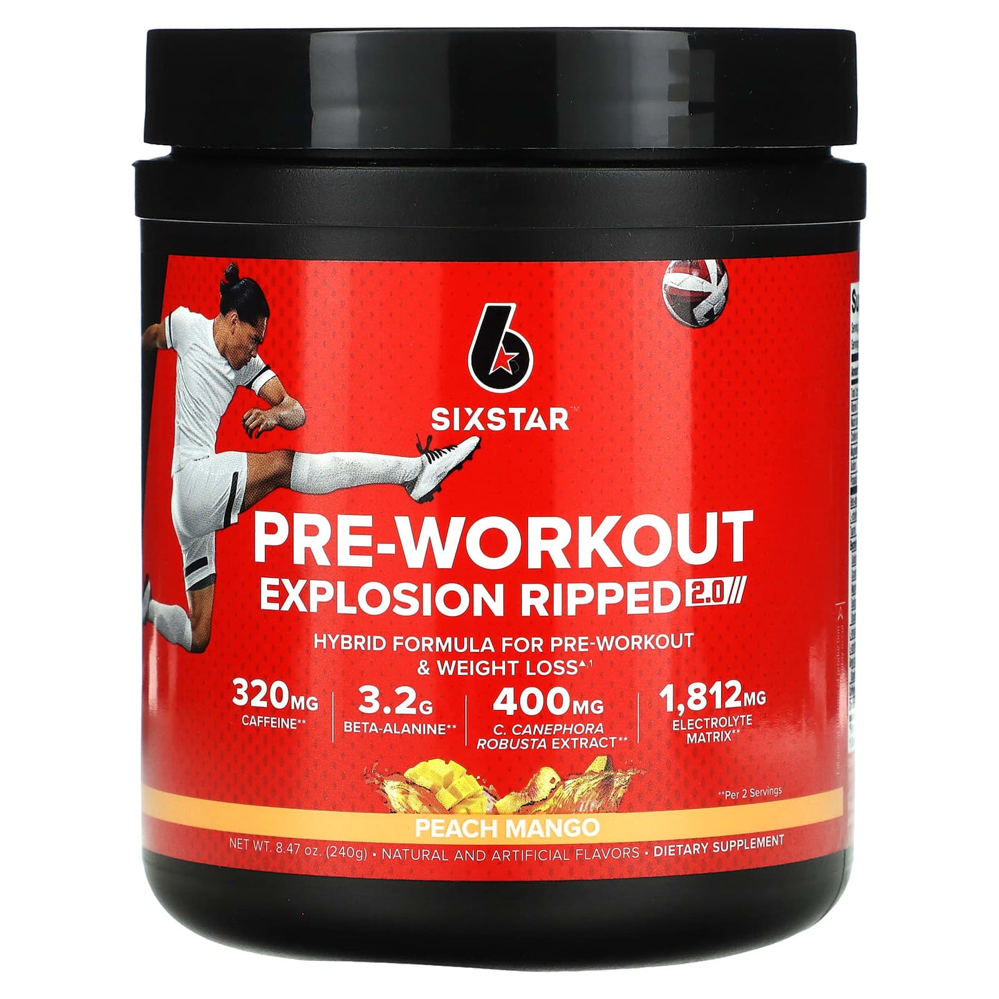 SIXSTAR, Pre-Workout Explosion Ripped 2.0, Peach Mango, 8.47 oz (240 g) - Image 1
