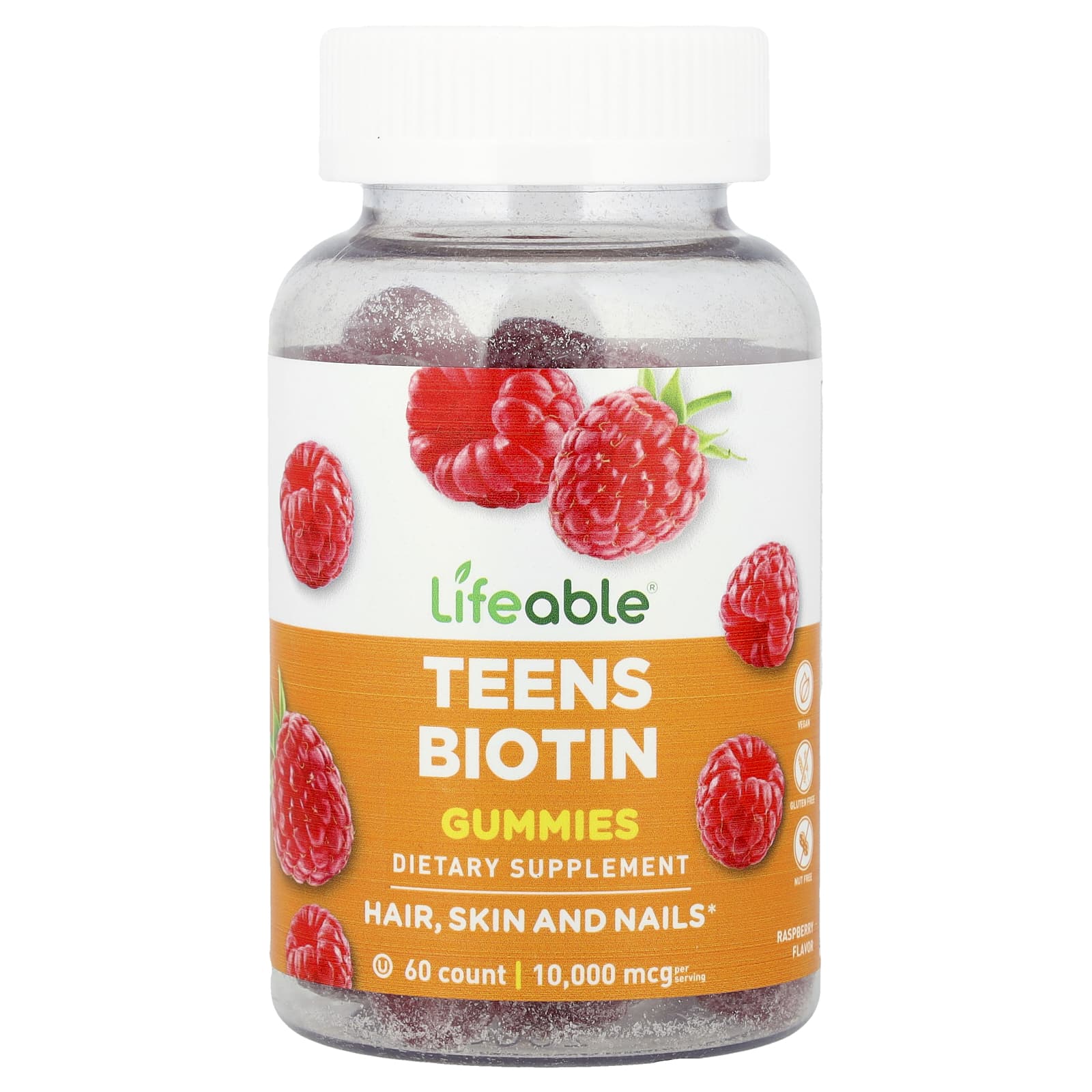 Lifeable, Teen Biotin Gummies, Raspberry, 60 Gummies (5,000 mcg per Gummy) - Image 1