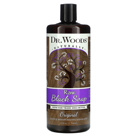 Dr. Woods Raw Black Soap, 32 fl oz, Natural Exfoliant & Cleanser - Image 1