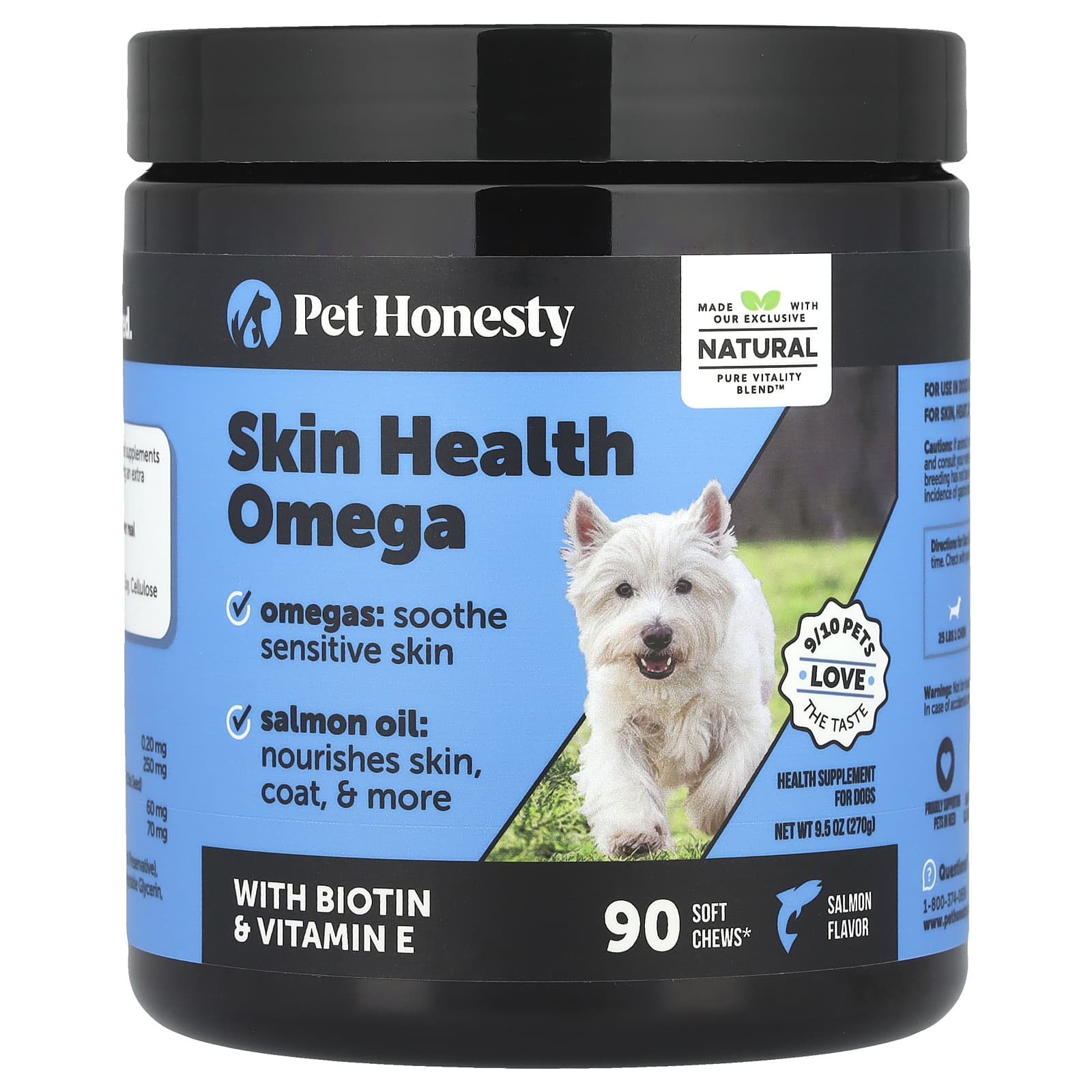 Pet Honesty, Skin Health Omega, For Dogs, Salmon, 90 Soft Chews, 9.5 oz (270 g) - Image 1
