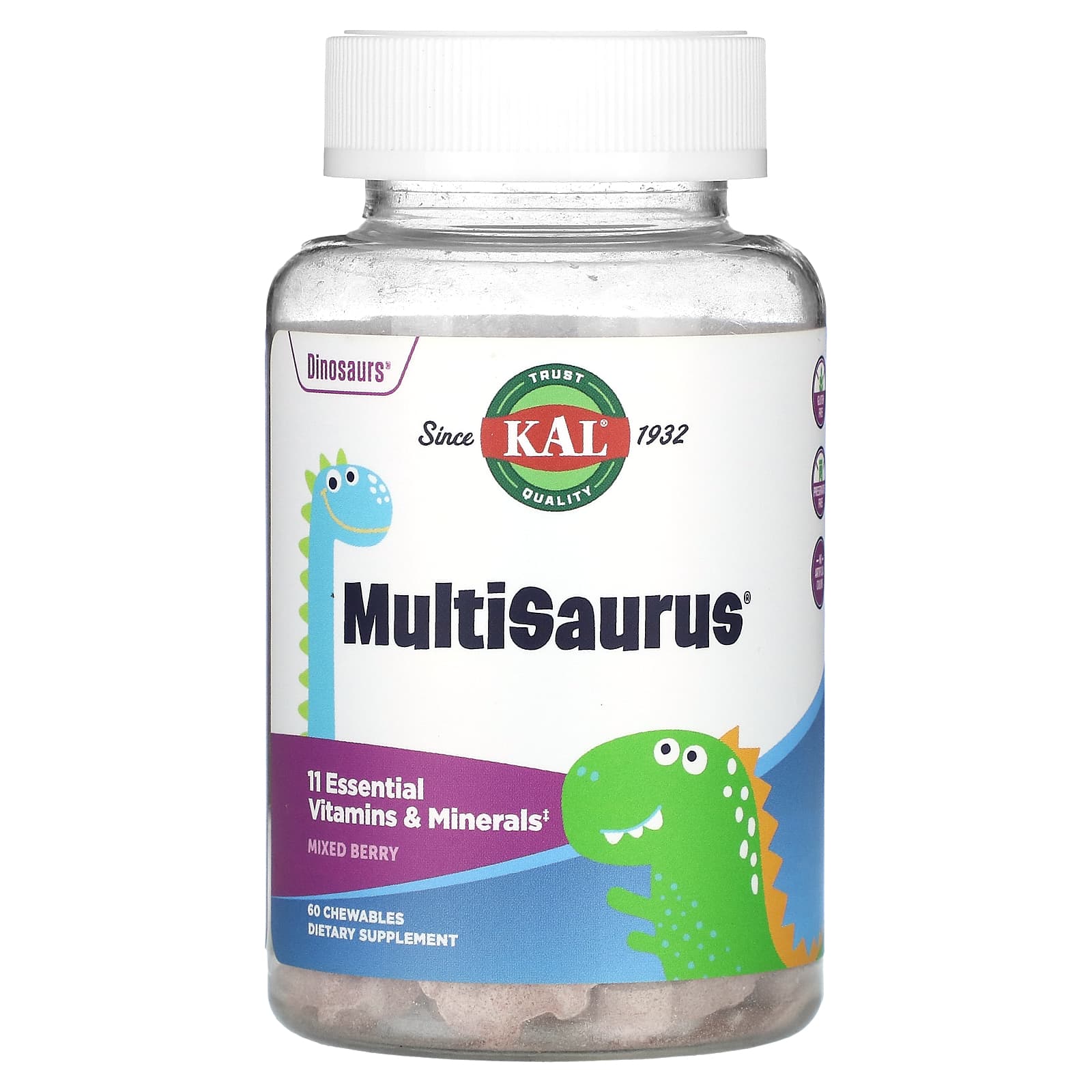 KAL, MultiSaurus, Mixed Berry, 60 Chewables - Image 1