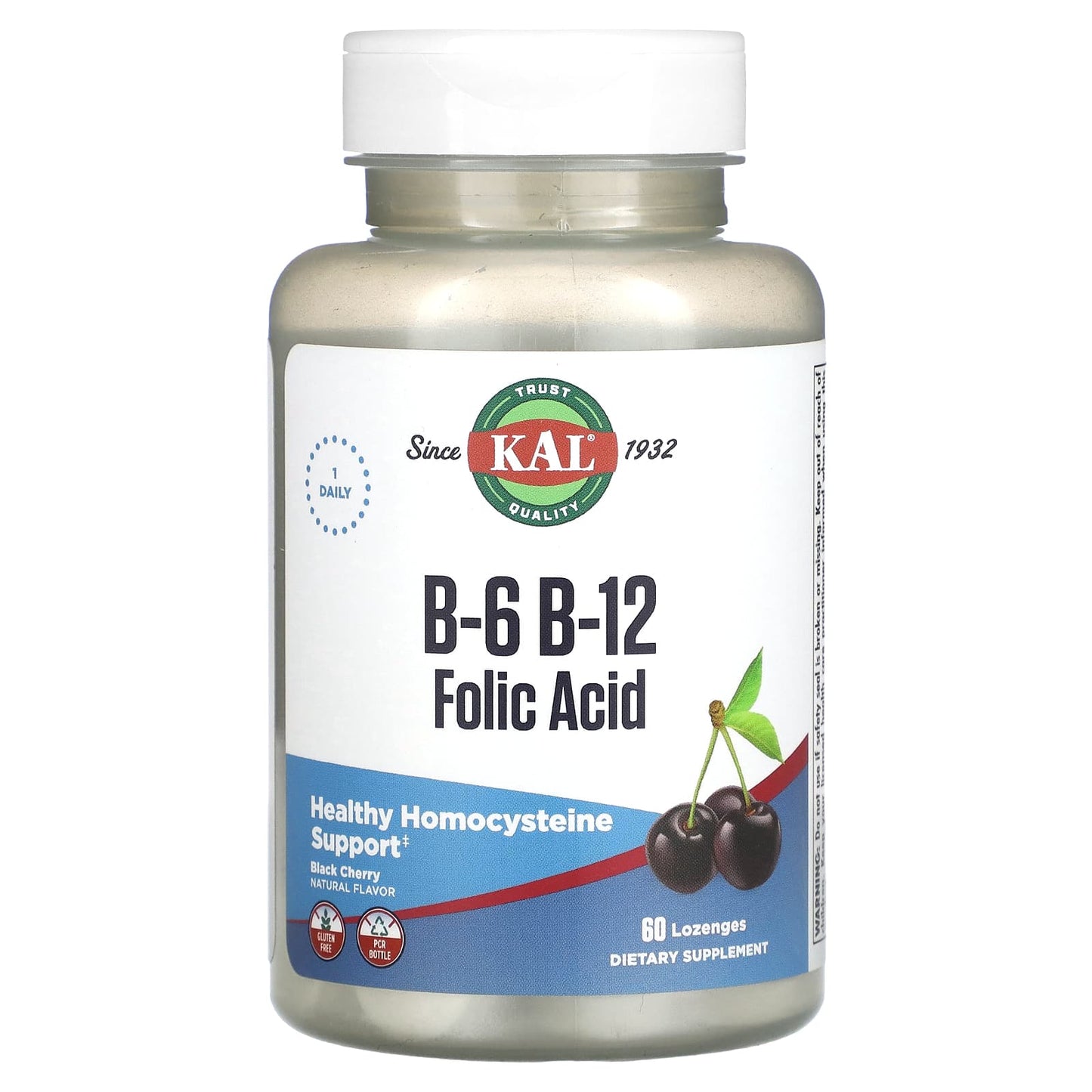 KAL, B-6 B-12 Folic Acid, Black Cherry, 60 Lozenges - Image 1