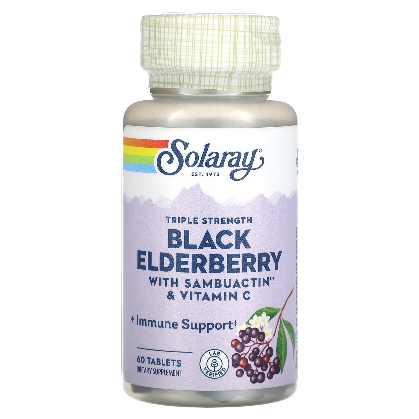 Solaray, Triple Strength Black Elderberry With Sambuactin & Vitamin C, 60 Tablets - Image 1