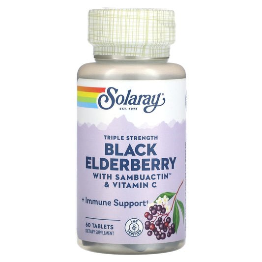 Solaray, Triple Strength Black Elderberry With Sambuactin & Vitamin C, 60 Tablets - Image 1