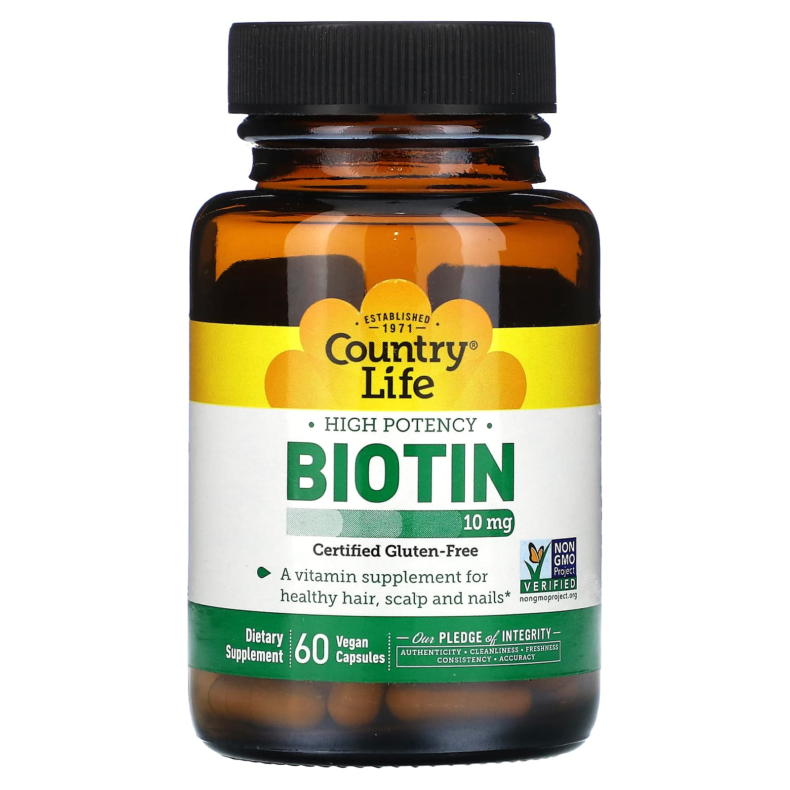 Country Life Biotin Supplement for Healthy Hair, Nails & Scalp - 10mg, 60 Capsules - Image 1