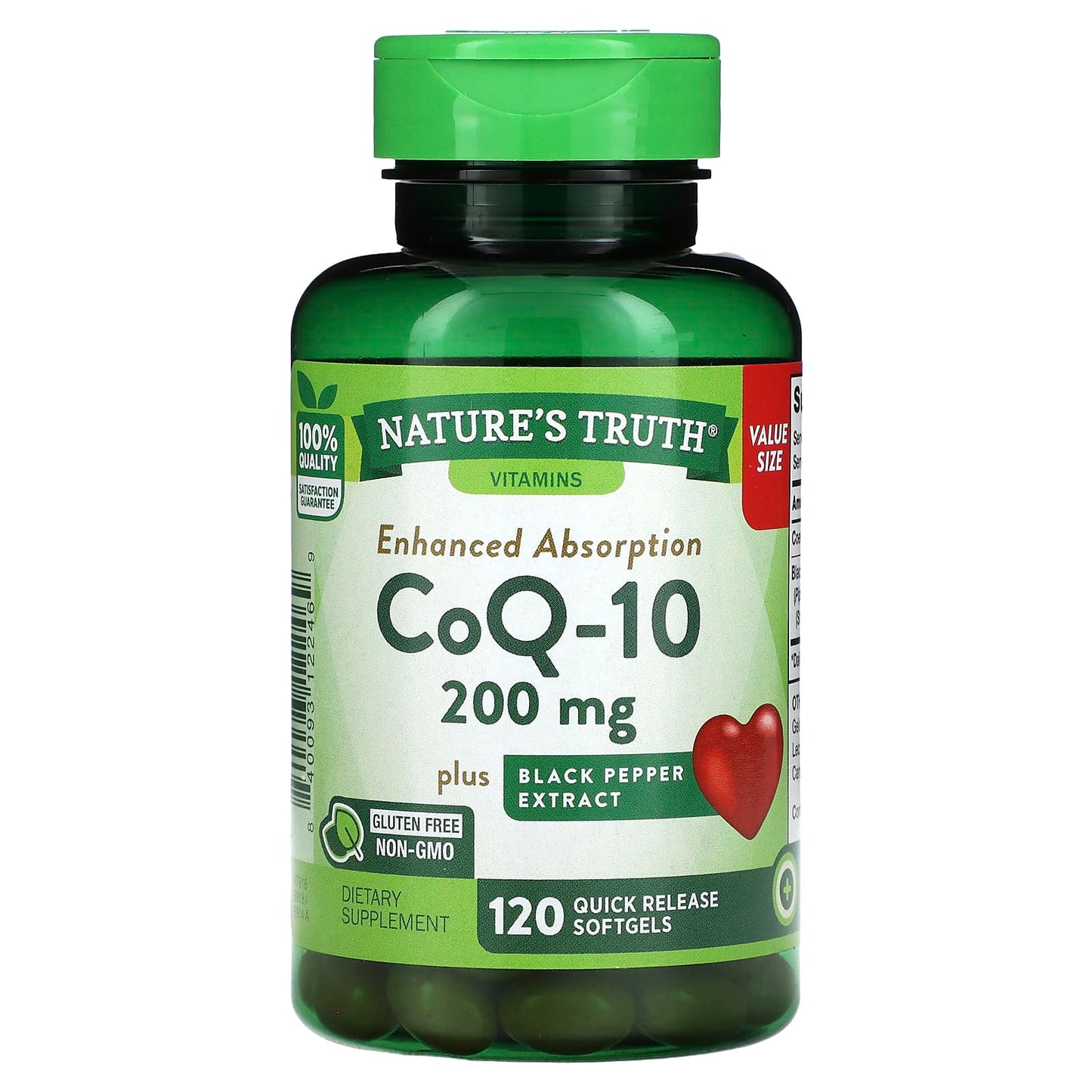Nature's Truth, CoQ-10 Plus Black Pepper Extract, Enhanced Absorption, 200 mg, 120 Quick Release Softgels - Image 1