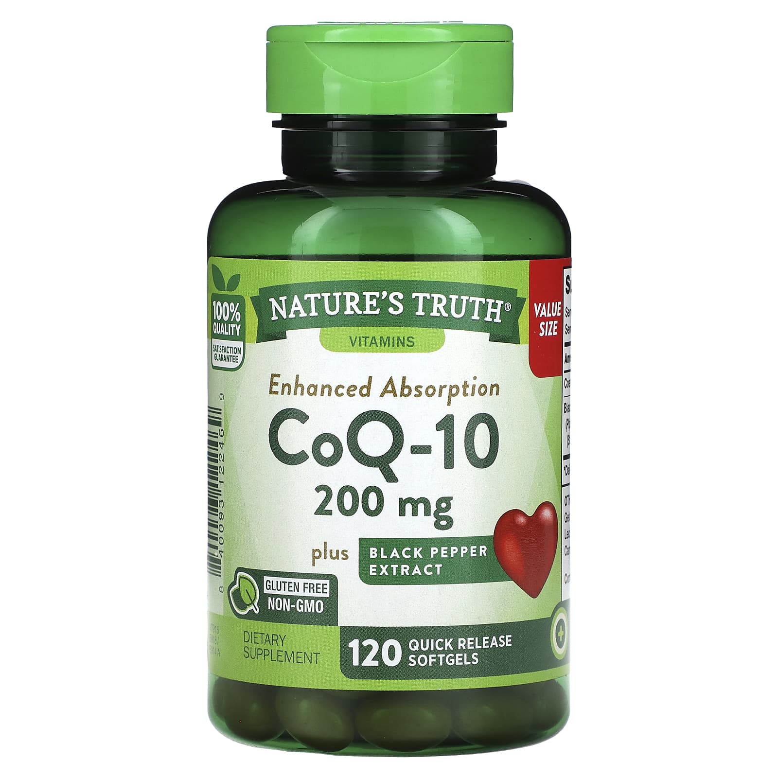 Nature's Truth, CoQ-10 Plus Black Pepper Extract, Enhanced Absorption, 200 mg, 120 Quick Release Softgels - Image 1