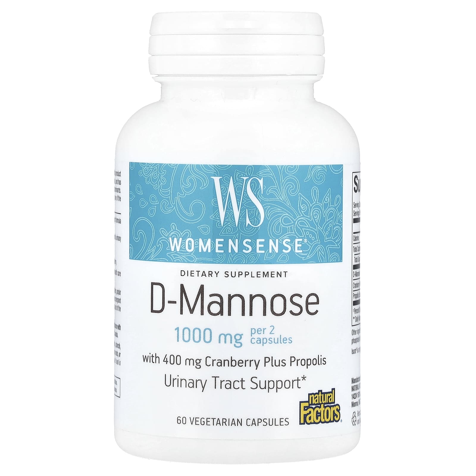 Natural Factors, WomenSense®, D-Mannose, 60 Vegetarian Capsules - Image 1