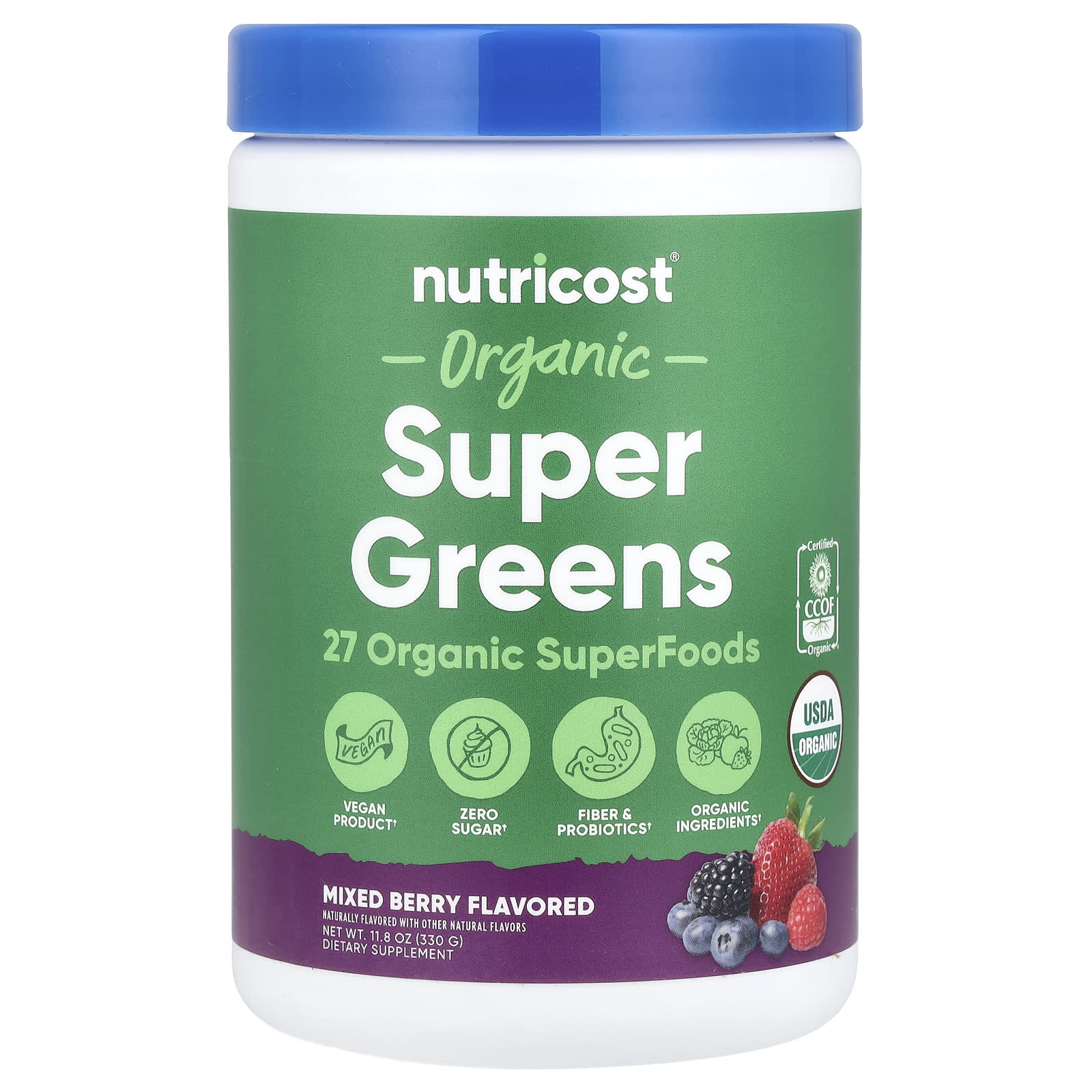 Nutricost, Organic Super Greens, Mixed Berry, 11.8 oz (330 g)