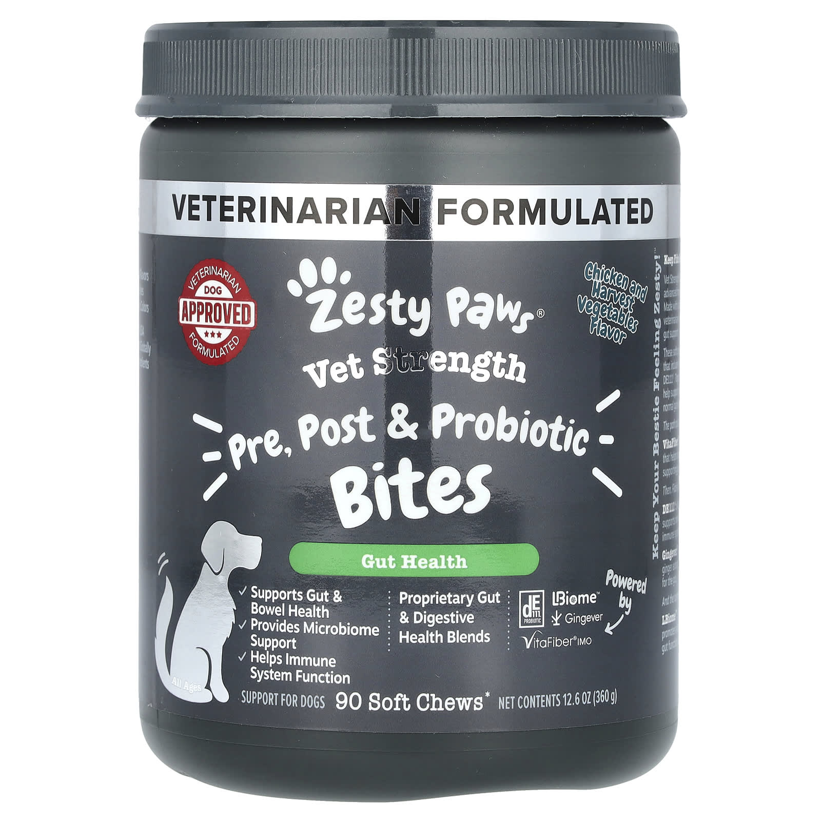 Zesty Paws, Vet Strength Pre, Post & Probiotic Bites, For Dogs, All Ages, Chicken and Harvest Vegetable, 90 Soft Chews, 12.6 oz (360 g) - Image 1