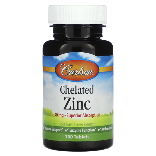 Carlson Chelated Zinc Supplement 30mg, 100 Tablets for Immune Support - Image 1