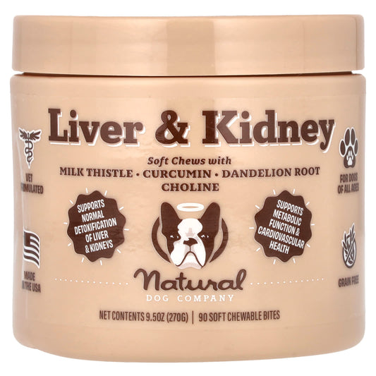 Natural Dog Company, Liver & Kidney, For Dogs, All Ages, 90 Soft Chewable Bites, 9.5 oz (270 g) - Image 1