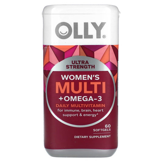 OLLY, Women's Multi + Omega-3, Daily Multivitamin, Ultra Strength, 60 Softgels - Image 1