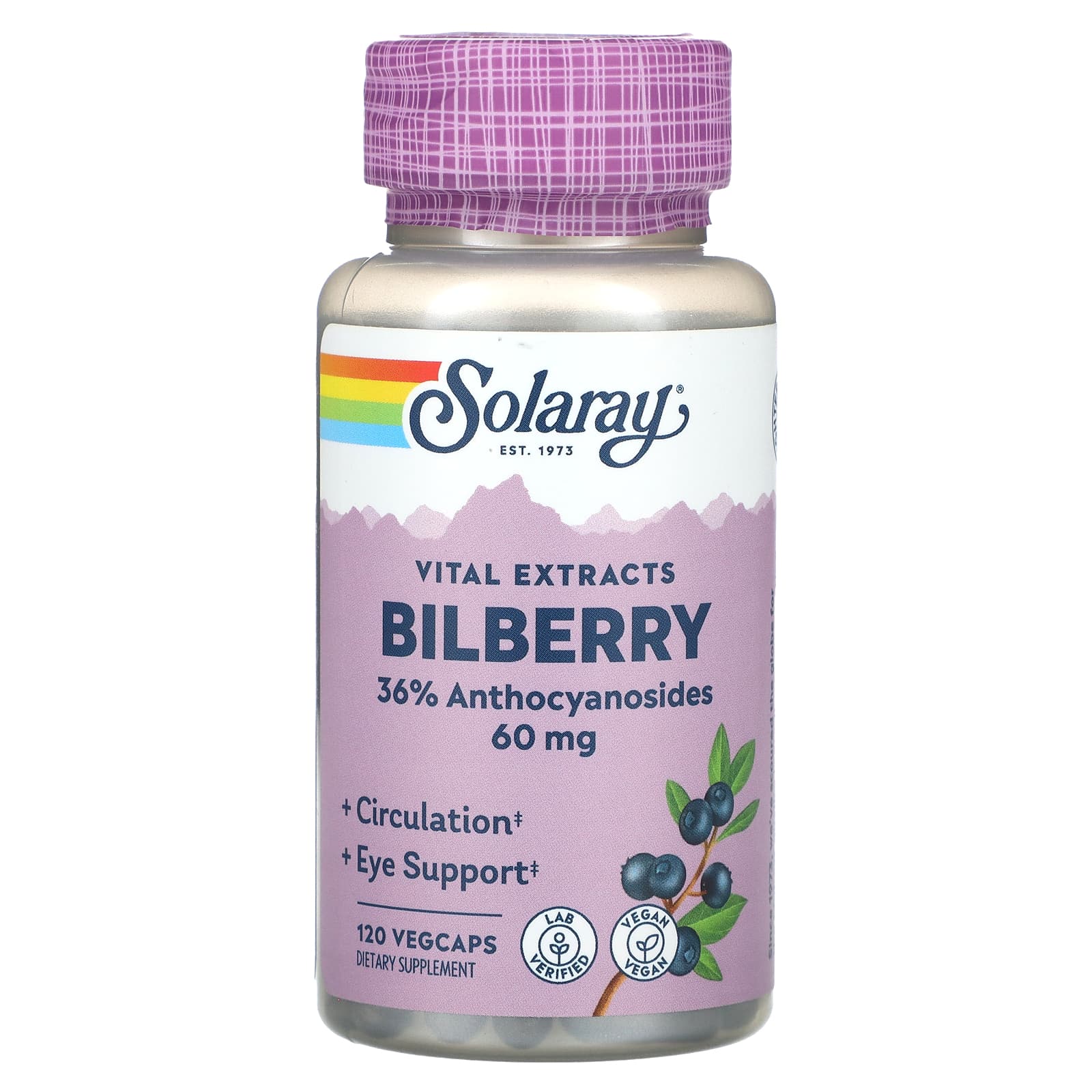 Solaray, Vital Extracts, Bilberry, 60 mg, 120 VegCaps - Image 1
