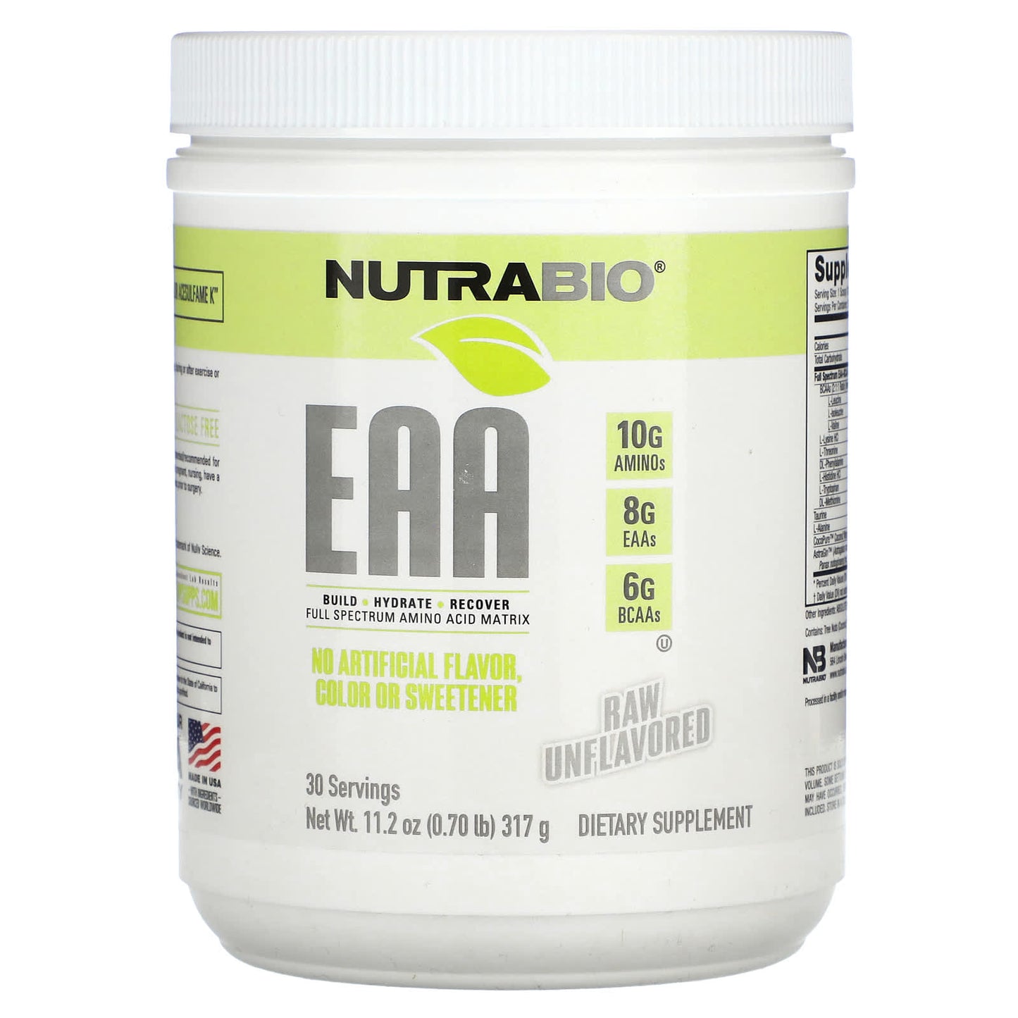 NutraBio, EAA, Raw Unflavored, 0.70 lb (317 g) - Image 1
