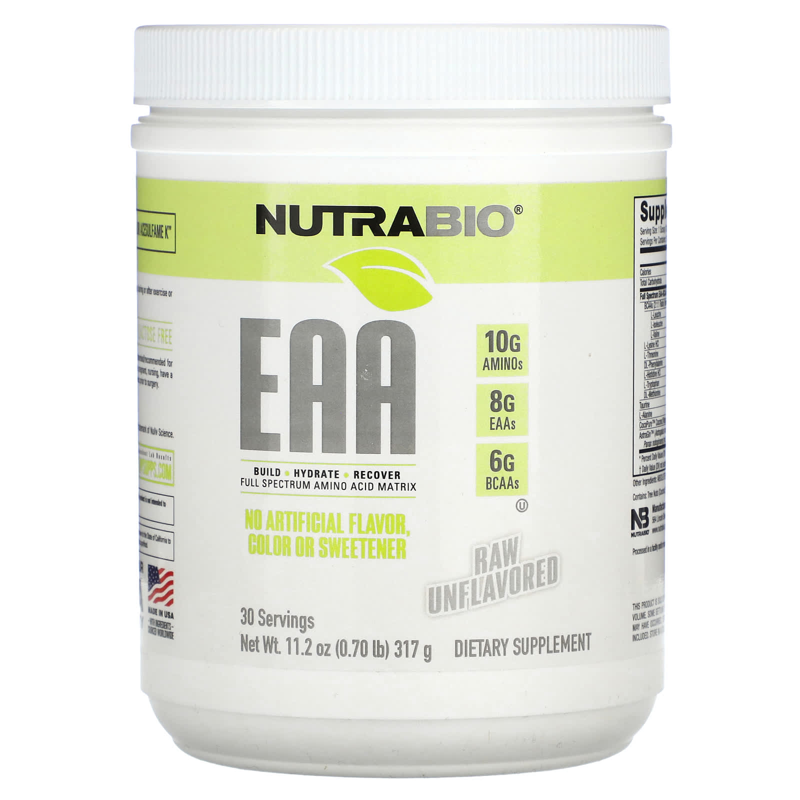 NutraBio, EAA, Raw Unflavored, 0.70 lb (317 g) - Image 1