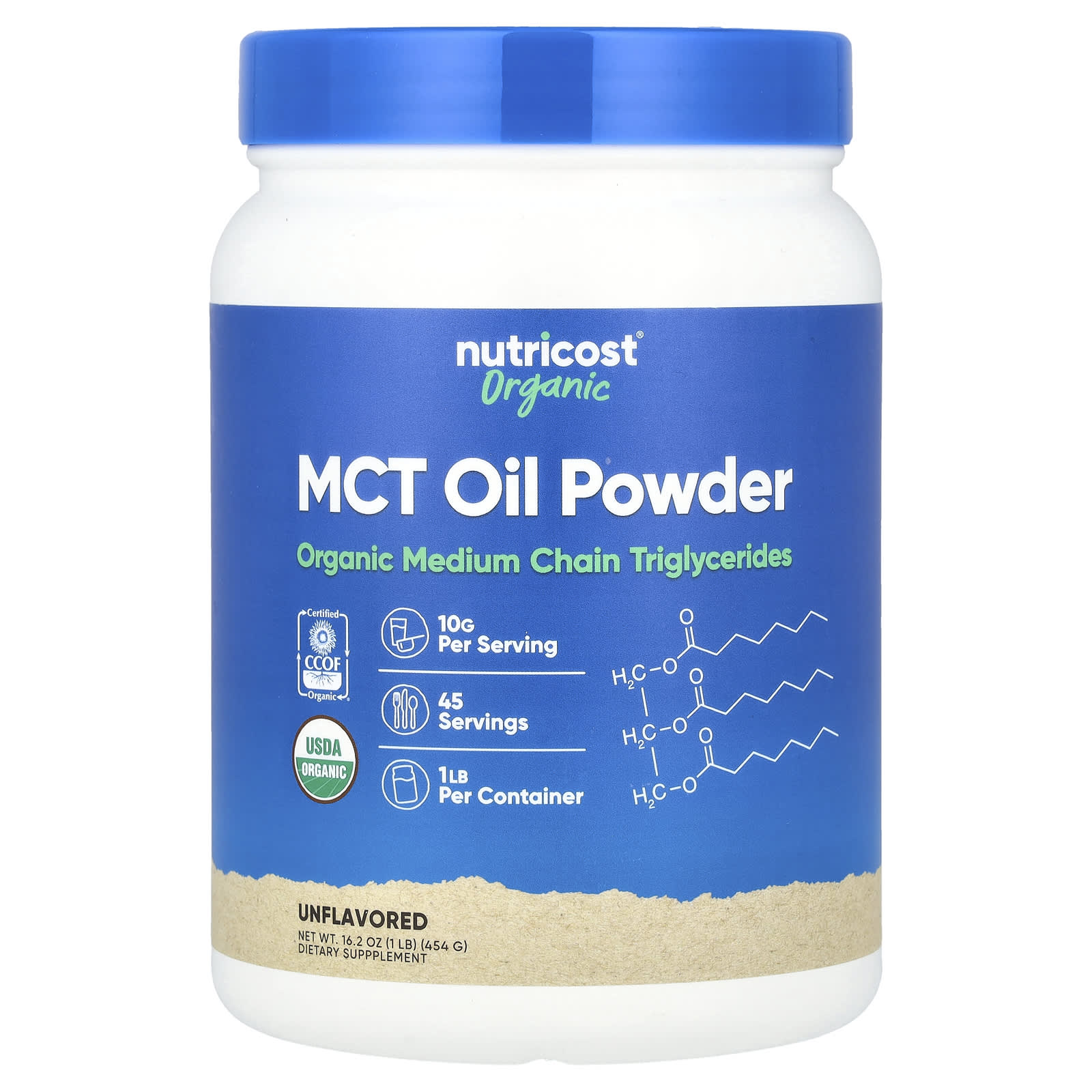 Nutricost, Organic MCT Oil Powder, Unflavored, 16.2 oz (454 g) - Image 1