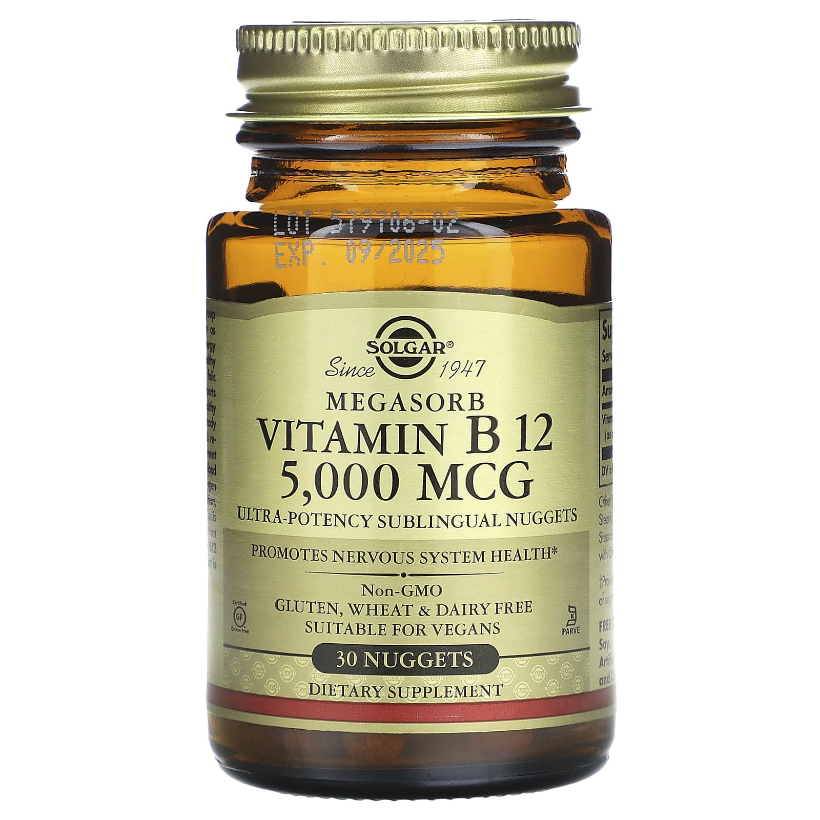 Solgar, Megasorb, Vitamin B12, 5,000 mcg, 30 Nuggets - Image 1
